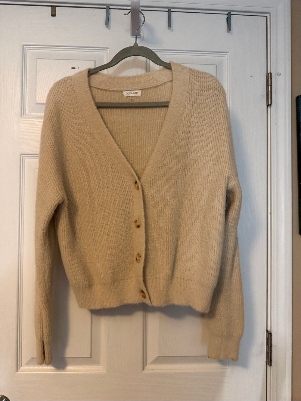 Olivia Grey Cream V-Neck Button-Front Cardigan